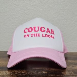 Pink and White Adjustable Trucker Hat "Cougar on the Loose"